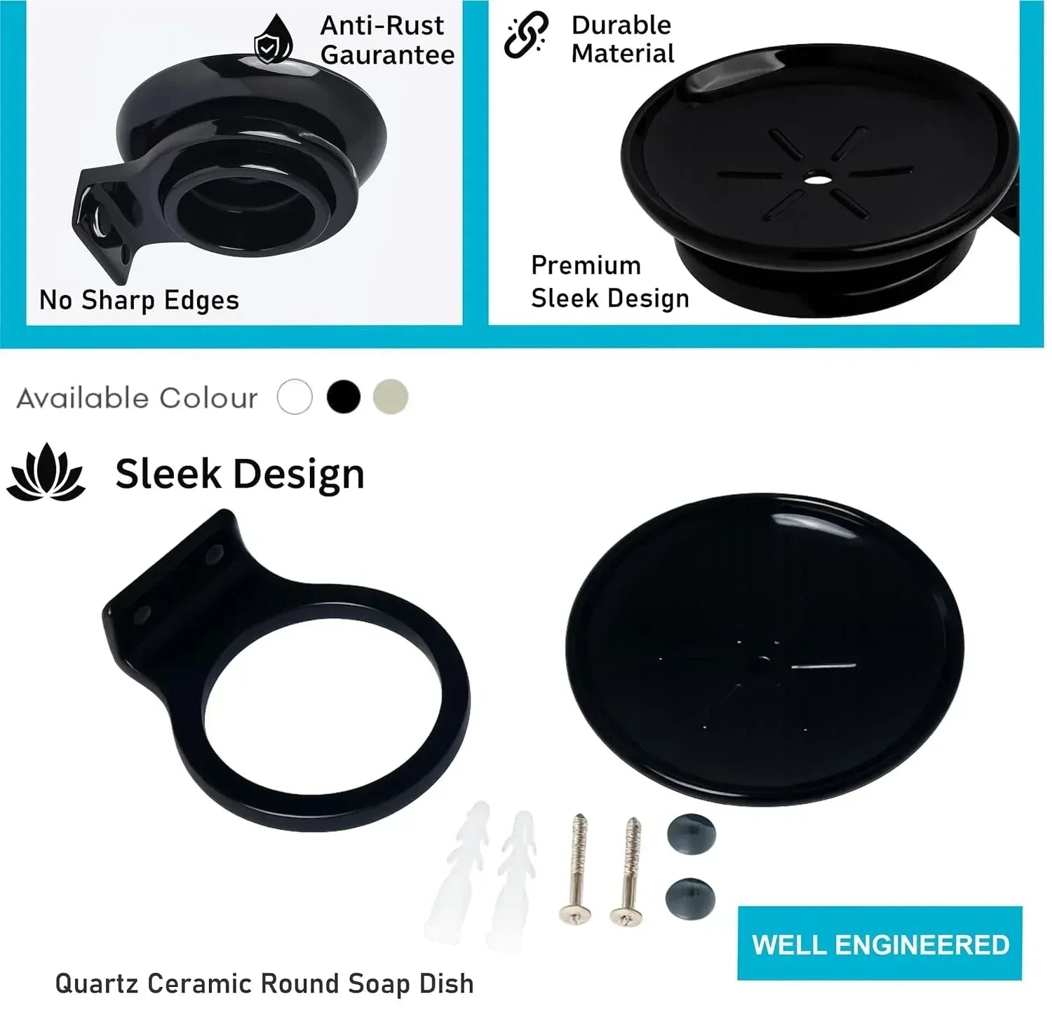 Ceramic Black Unbreakable Soap Dish  Round Glossy Finish (RB-121)