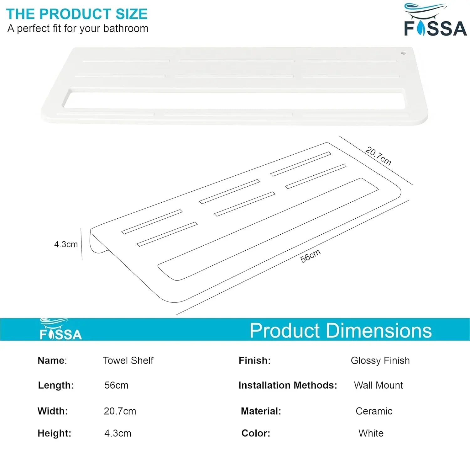 Ceramic Wall Mounted Towel Shelf White Quartz (RW-127)