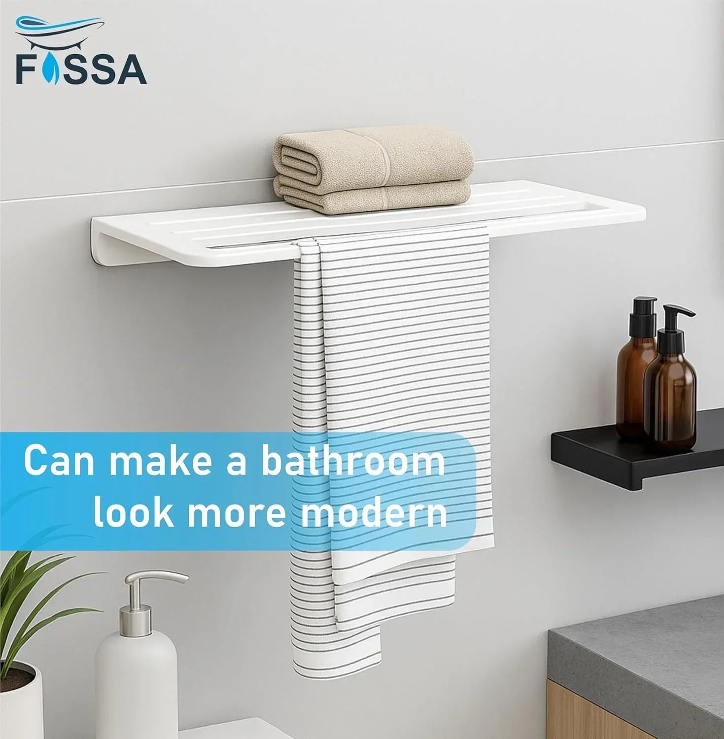 Ceramic Wall Mounted Towel Shelf White Quartz (RW-127)